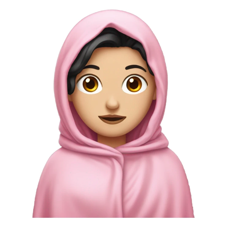 white girl with black hair covered by bink blanket sticker