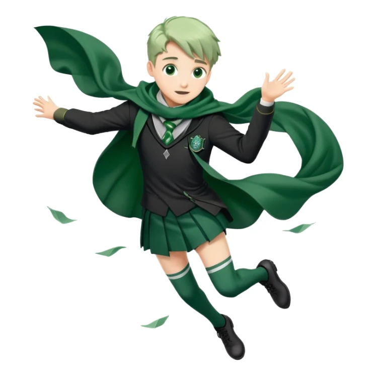 Student in Slytherin uniform with green and silver scarf falling over sticker