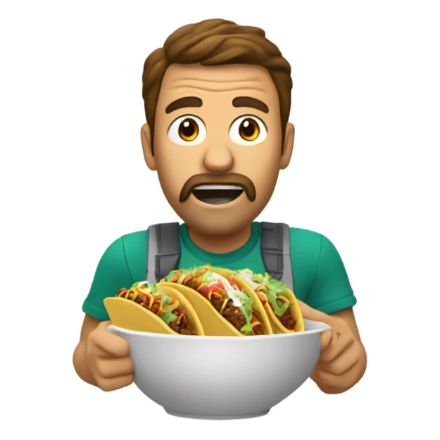 Frantic guy eating a taco bowl fast sticker