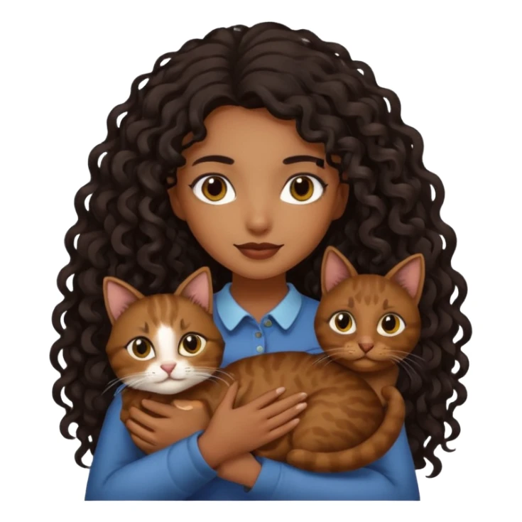 Brown skinned girl with long curly black hair holding brown cat  sticker