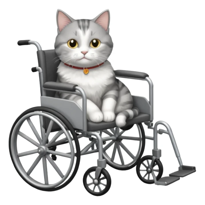 grey and white disabled cat in cat wheelchair sticker