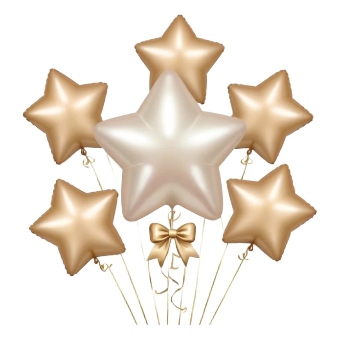 pearl-colored bow and 6 beige  metallic aesthetic star-shaped balloons sticker
