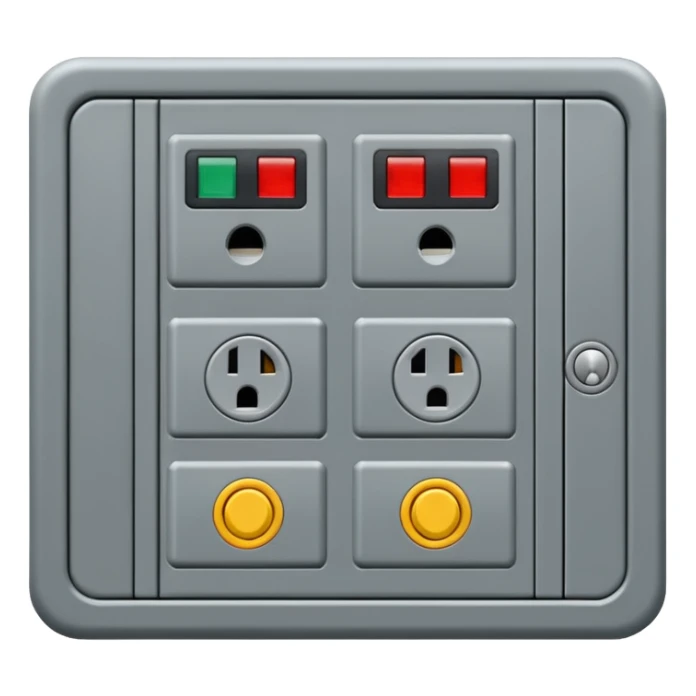 Emoji-style illustration of an electrical control cabinet, flat vector look, bold outlines, minimal details, no background. sticker