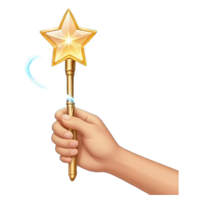 hand holding a glowing magic wand with sparkles and magical glow sticker
