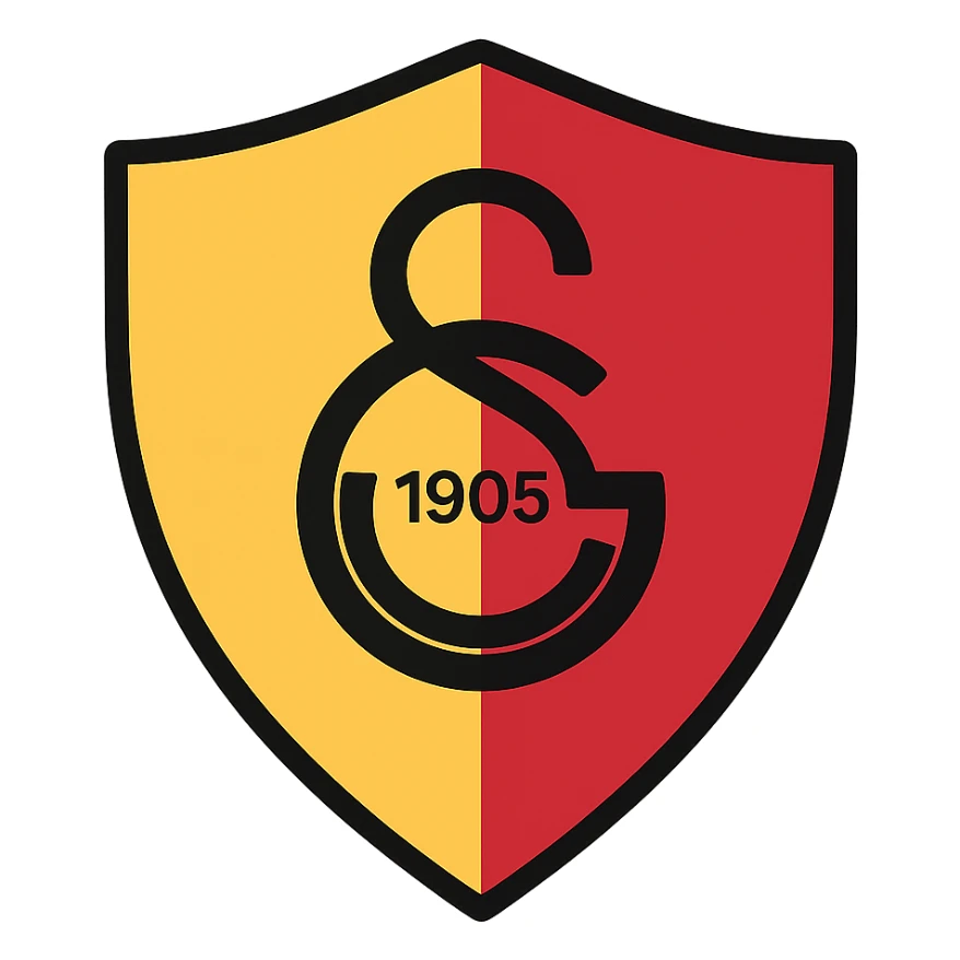 Galatasaray S.K. crest, classic shield shape, yellow and red colors, iconic football club logo, lineal color icon with black outlines sticker
