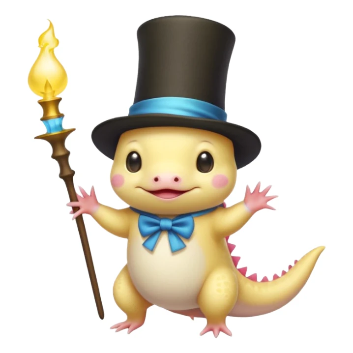 light yellow axolotl with magician hat sticker