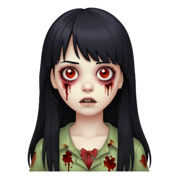 Girl zombie with long black hair And bangs sticker