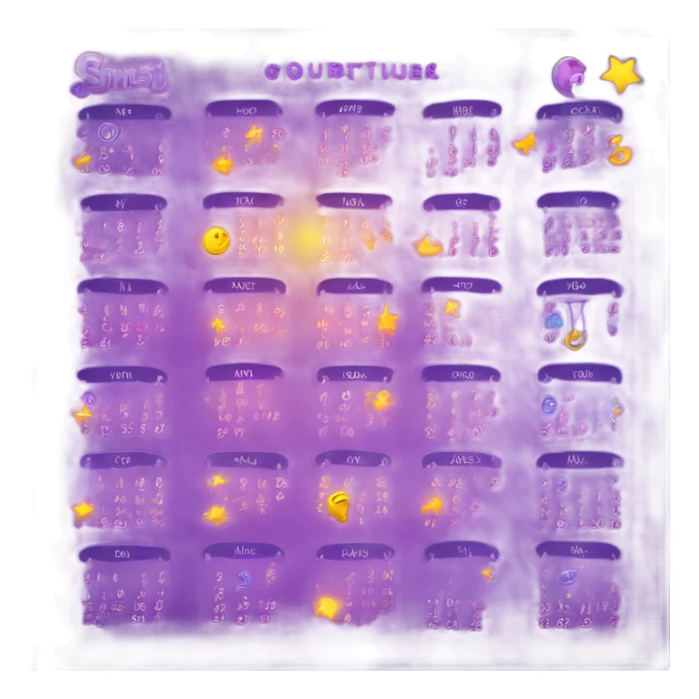 "Calendar with magical numbers and celestial symbols, daily fortune telling with numbers, mystical purple glow" sticker