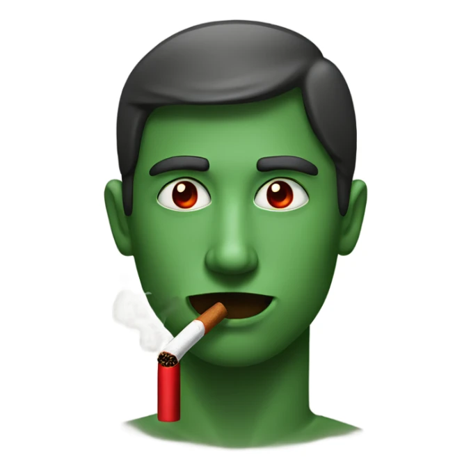man with red eyes due to a cold smoking a brown cigarette with green at the end in his mouth sticker
