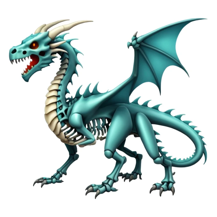 An epic shiny cool edgy skeletal bone dragon, full body sticker