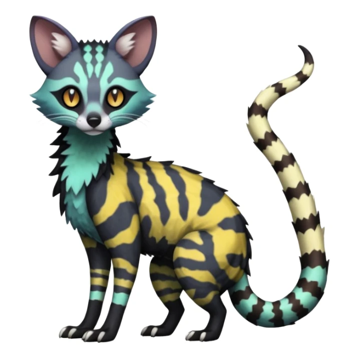 Rare warm-colored lush exotic edgy epic aesthetic gloomy spooky dark modern colorful cyber-Genet-Trico-species-Fakemon-hybrid-creature, with beautiful intricate markings, full body sticker