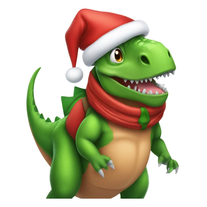 Dinosaur dressed up as Santa Clause with an elf on its shoulder sticker