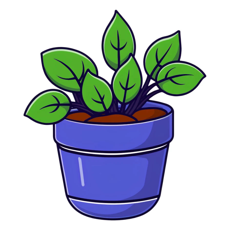 Young Plectranthus Verticillatus sprouts with perfectly circular penny-shaped leaves in a modern metallic planter sticker