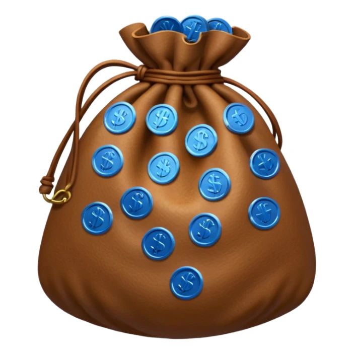brown money bag of blue coins sticker