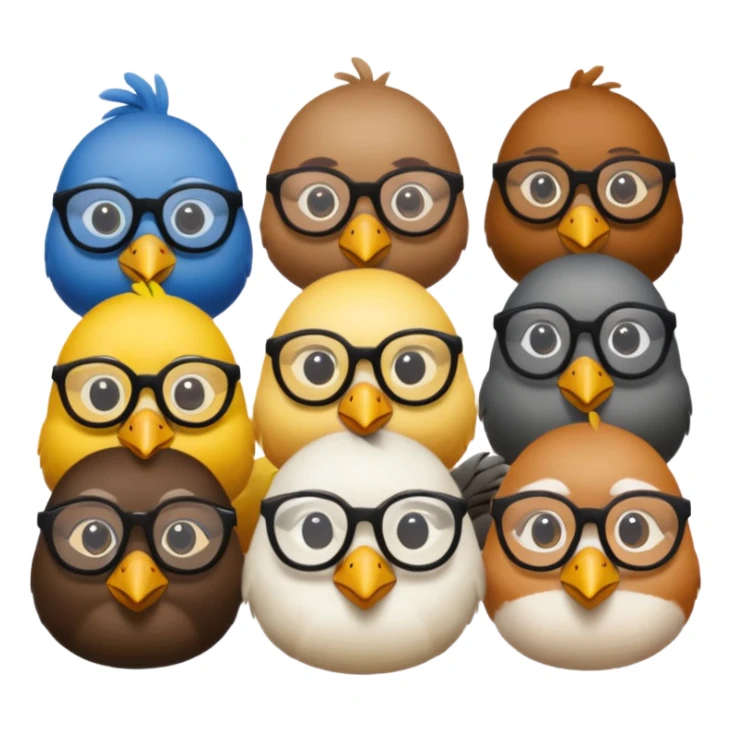 Create a Emoji in which birds are together coding birds should have a specs on eyes sticker