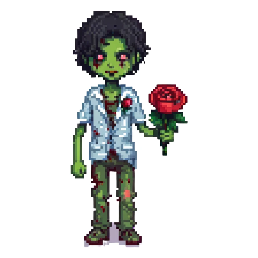 boy zombie with black hair emo and rose sticker