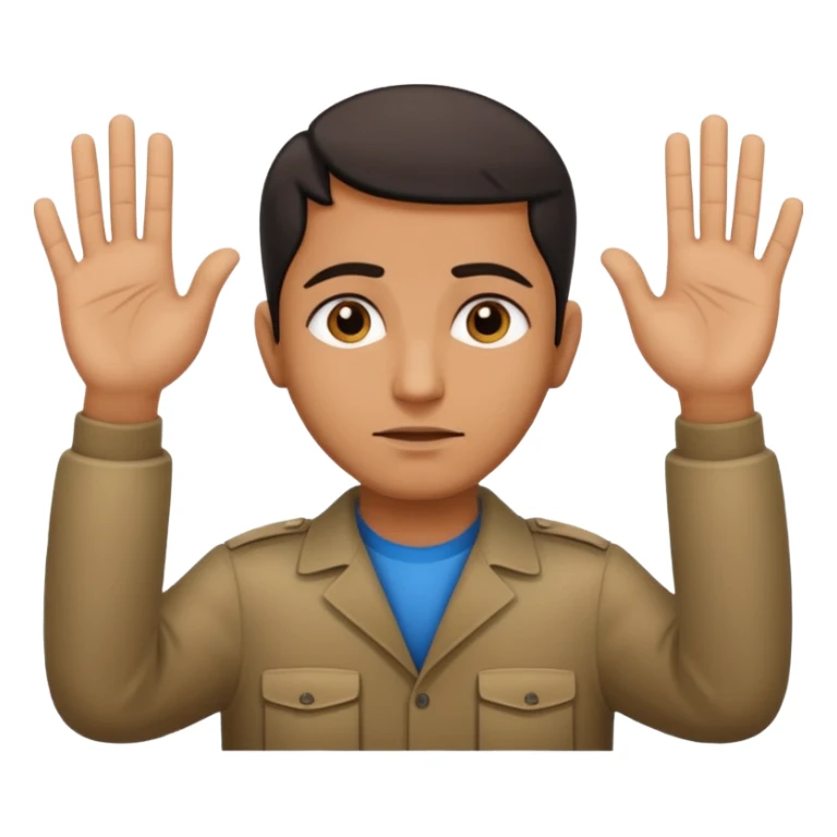 surrenders, portray an authentic 1980 Iraqi with a sad face and raised hands sticker