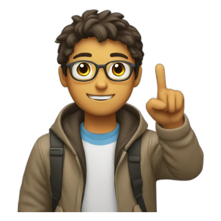 Student showing his hand fingers up to search box sticker