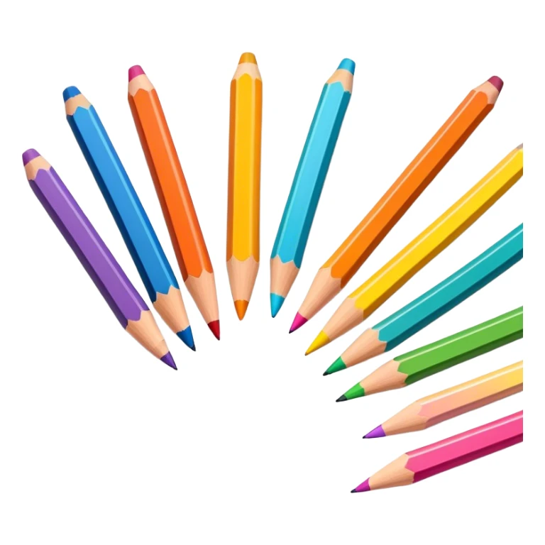 Cinematic Realistic image of a set of finely sharpened colouring pencils arranged neatly on crisp paper, rendered with vibrant hues and detailed pencil textures, illuminated by soft, creative lighting that captures the spirit of artistic expression sticker