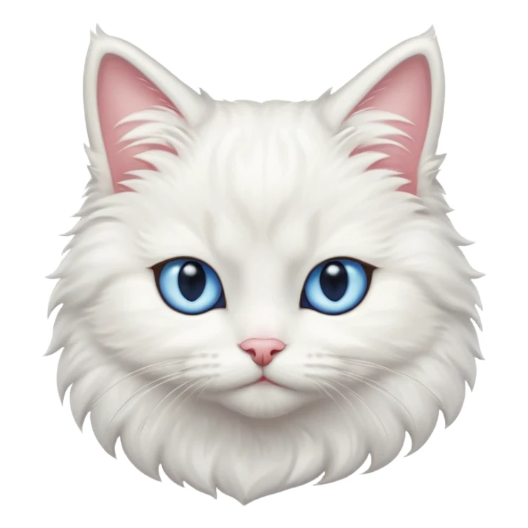 Make me a cute white fluffy cat with one blue eye and one yellow sticker