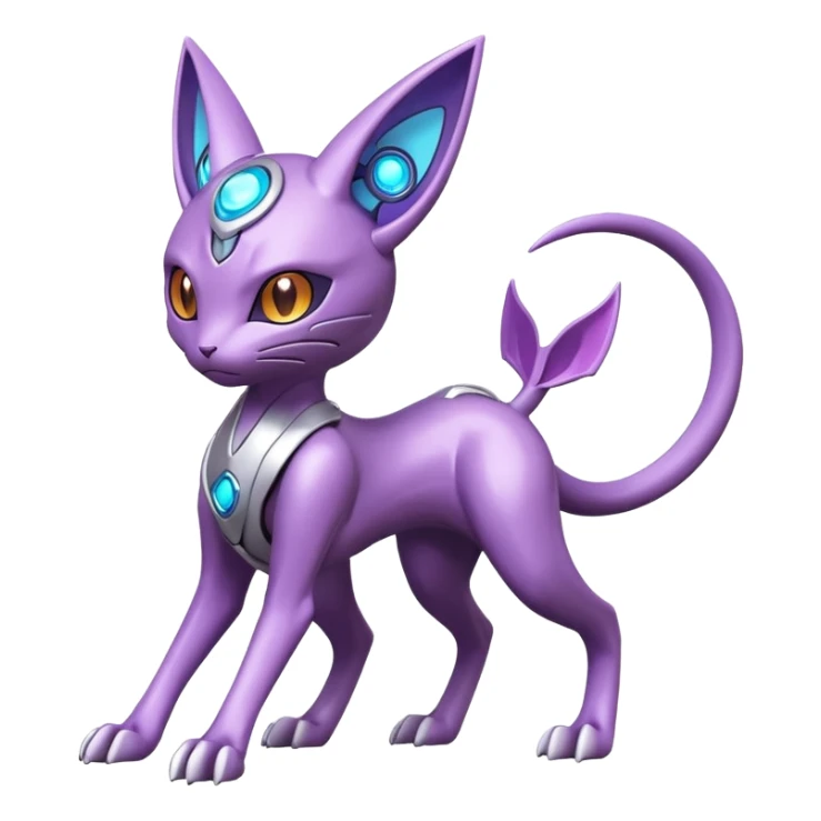 Mechanical Miraidon-Espeon-Mewtwo-Fakémon-hybrid-creature (full body) with glowing eyes  sticker
