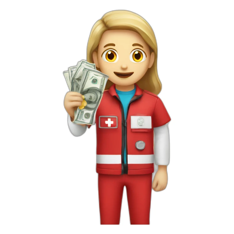 paramedics with red jacket red cross holds money  sticker