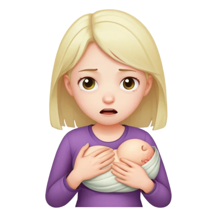 girl with strained facial expression, discomfort, holding stomach, constipation sticker