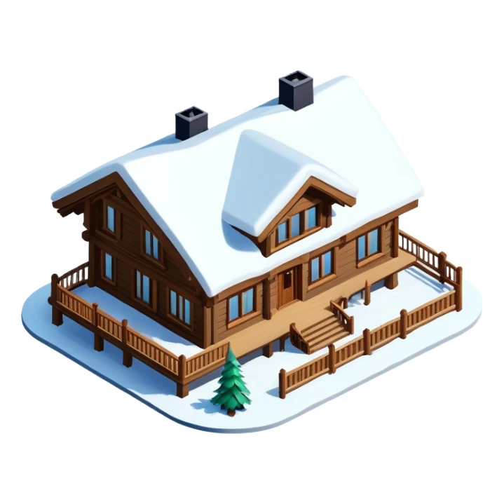 3d realistic isometric luxury ski lodge exterior sticker