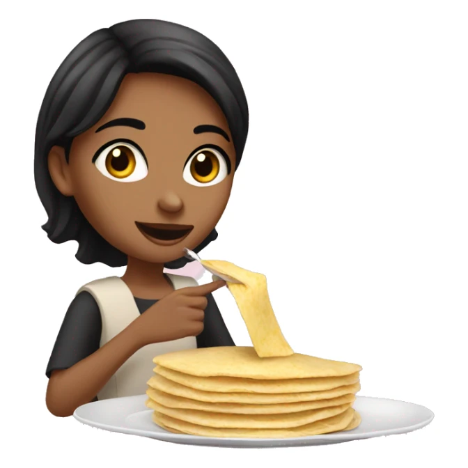 Girl with short black hair eating dubai crepe sticker