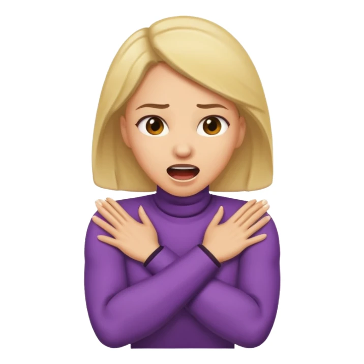 A woman with arms crossed to her neck screaming sticker