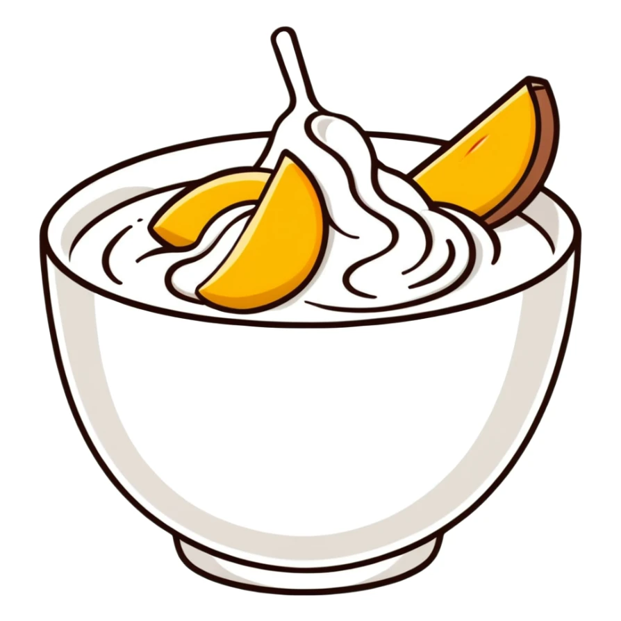 bowl of yogurt with fresh mango slices on top sticker