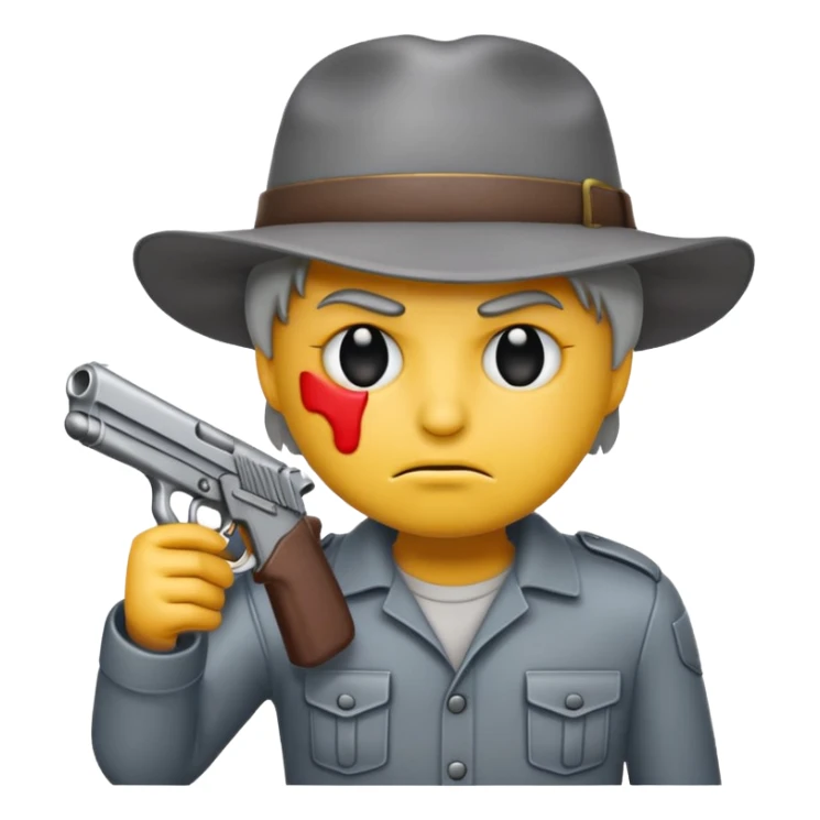  a tired unhappy emoji holding the gun on you sticker