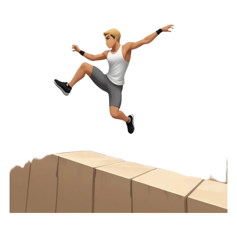 A person performing a parkour move, leaping between buildings or scaling a wall with agility and precision. The scene captures dynamic motion, showcasing strength, flexibility, and the thrill of urban acrobatics against an urban cityscape backdrop. sticker