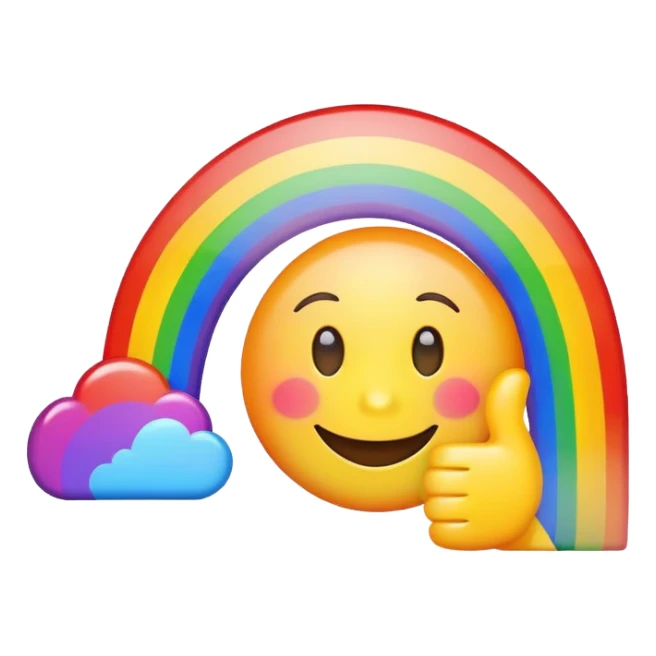 Rainbow with a happy face and also the hand going across  sticker