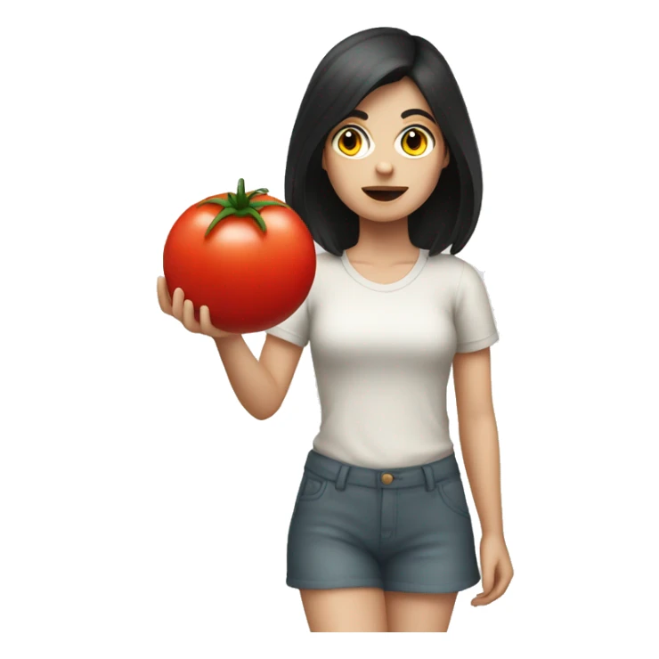 pale girl dark hair throwing a tomato  sticker