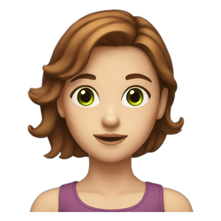 A girl with brown hair, green eyes, and red cheeks sticker