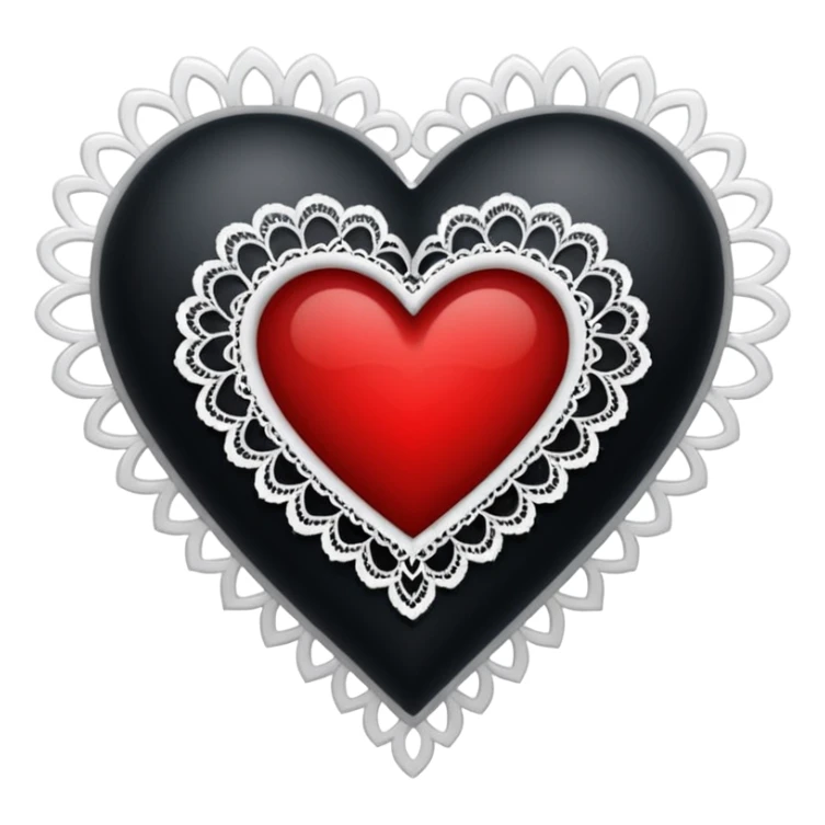 black heart with red center and white lace sticker