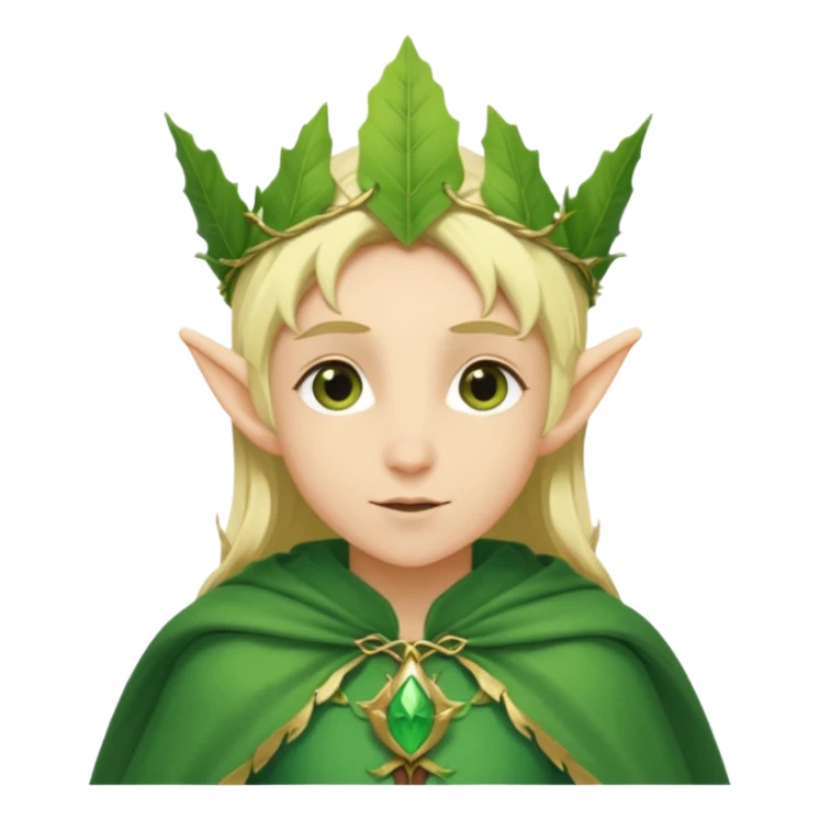Forest Elf – elegant green skinned elf with leaf crown and cloak, blonde hair sticker