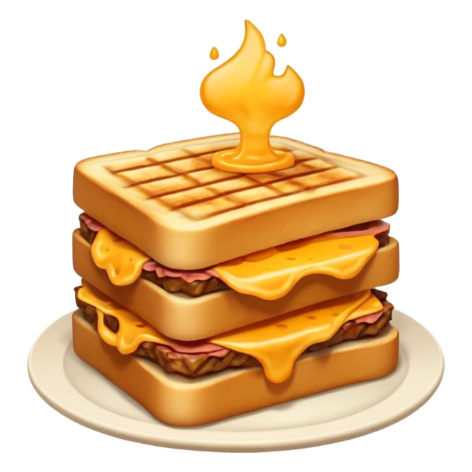 kavurma meat toasted sandwich object icon, grilled toasted bread, sautéed Turkish kavurma beef filling, melted cheese, juicy meat texture, golden brown crust, warm steam rising, 3D cartoon, mobile game icon style, centered, clean background, no text, no watermark sticker