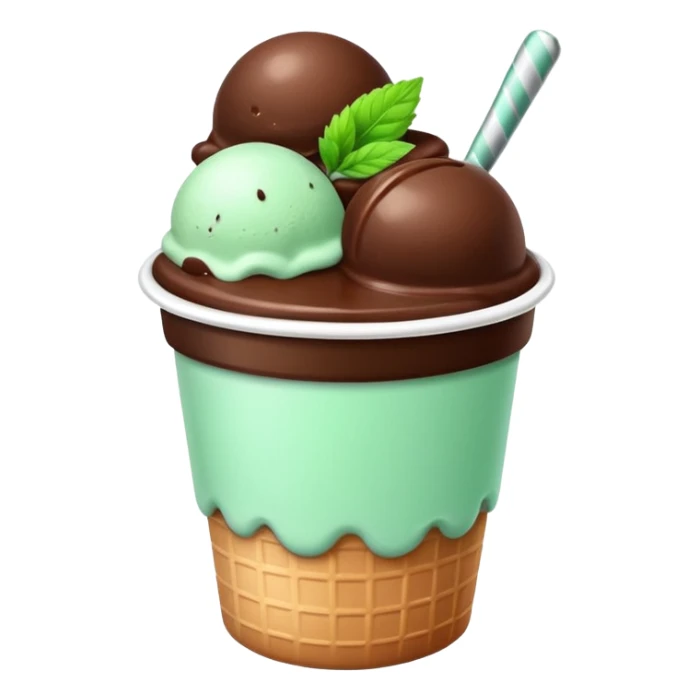 white cup with mint and chocolate ice cream sticker