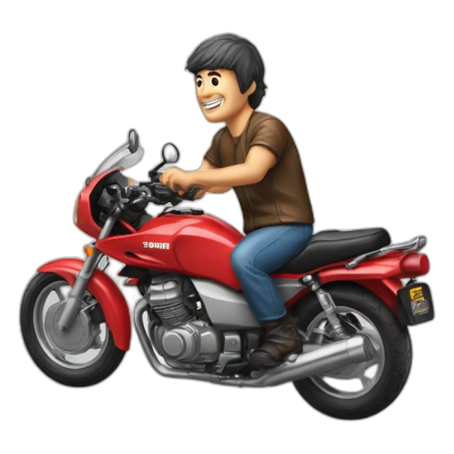 A middle age man wheelie the motorcycle honda Red 250 cc 1985 sticker