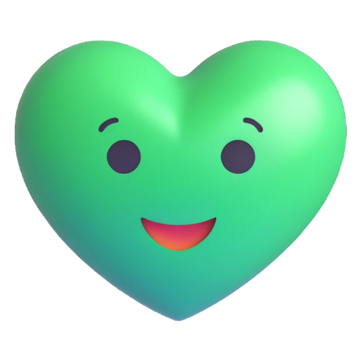 green heart, with a subtle shine, emoji style sticker
