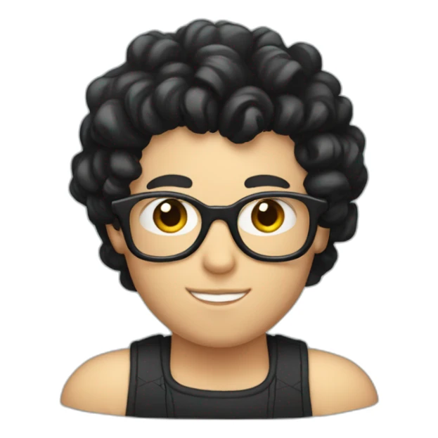a white Boy with black hair and curlers, and with glasses on sticker