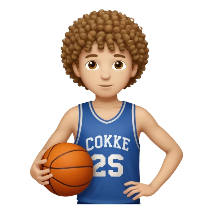 a curly haired boy with a basketball his shirt says cooke sticker