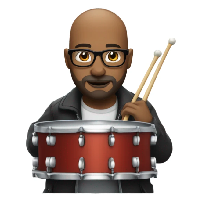 Bald Guy wearing glasses stubble white beardand playing drums sticker