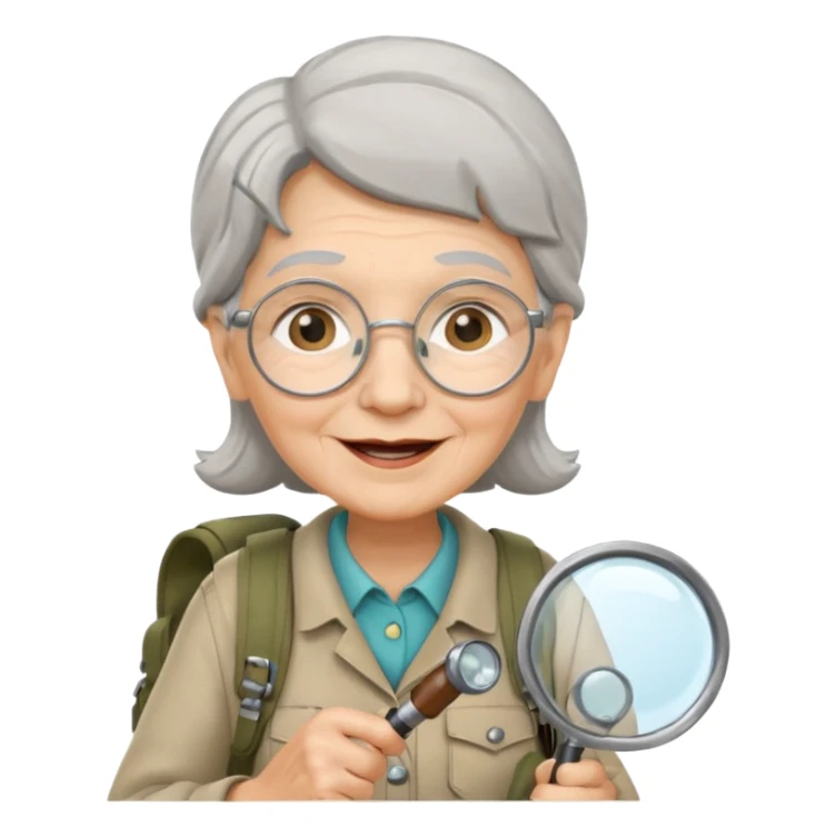 scout old woman backpack and magnifying glass sticker
