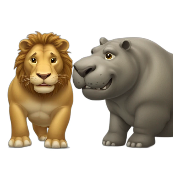Hippopotame et lion entrain de se battre sticker