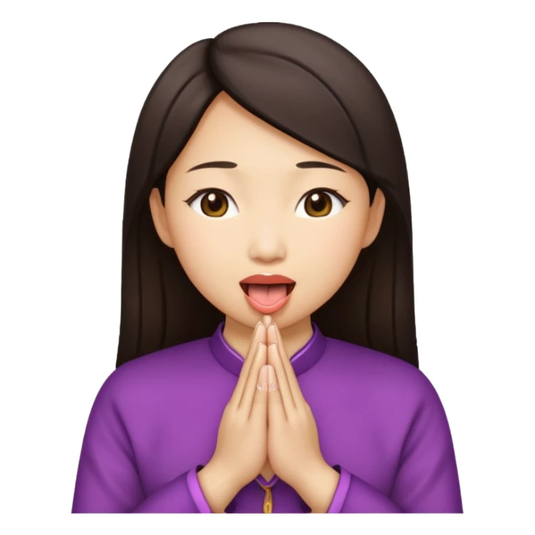 Asian lady with praying hands and sticking her tongue out  sticker