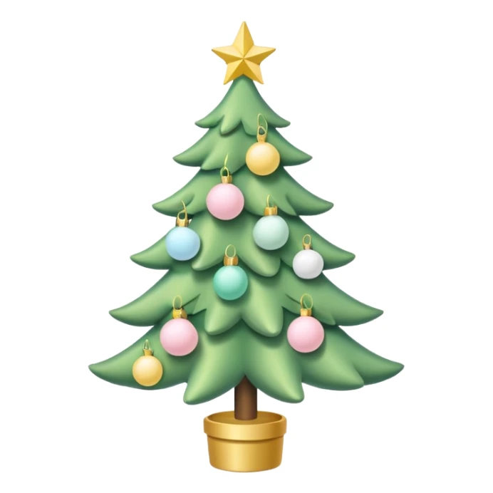 a pastel green christmas tree with pastel ping and white christmas orbs and a yellow star sticker