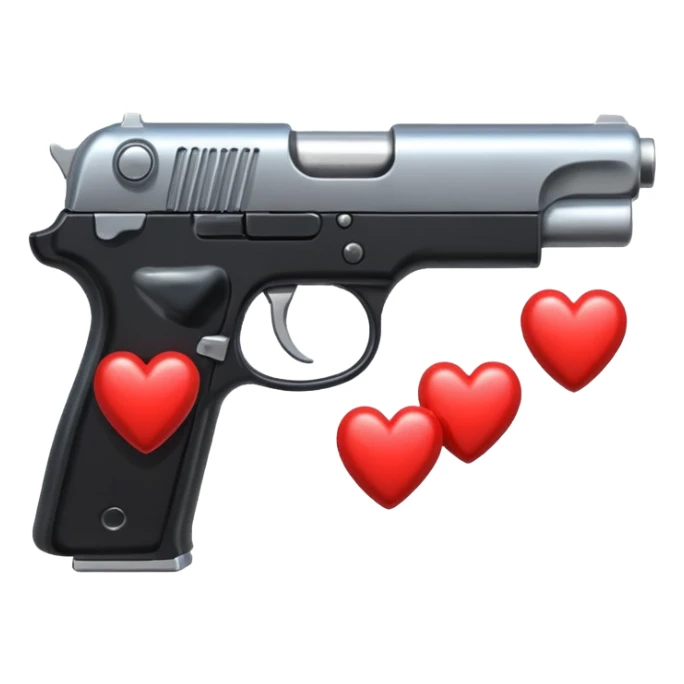 Black hand gun shooting a heart bullets out of the tip  sticker